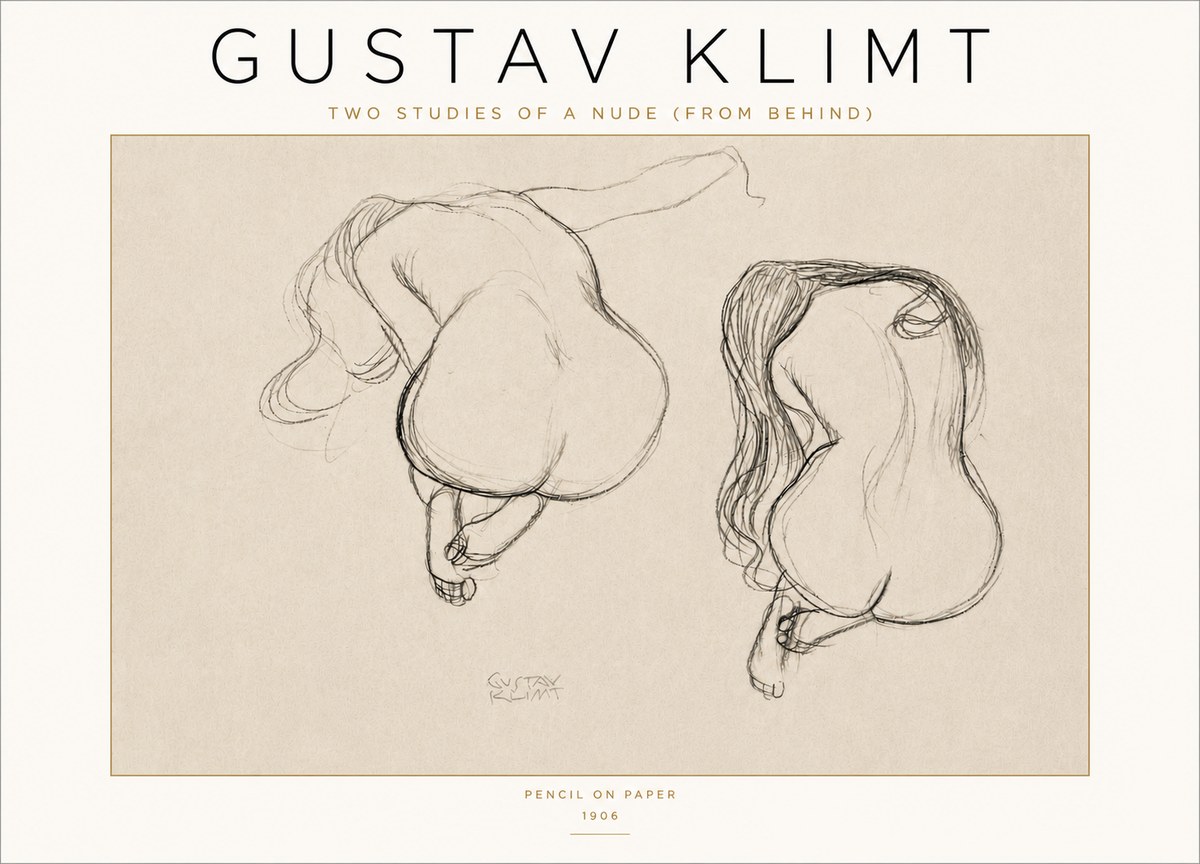 Klimt Two Studies of a Nude (from Behind) No4 - Juliste
