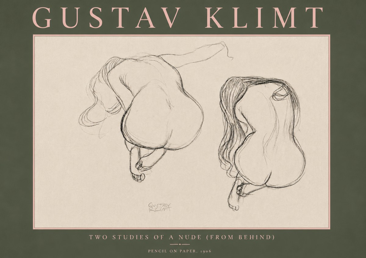 Klimt Two Studies of a Nude (from Behind) No5 - Juliste