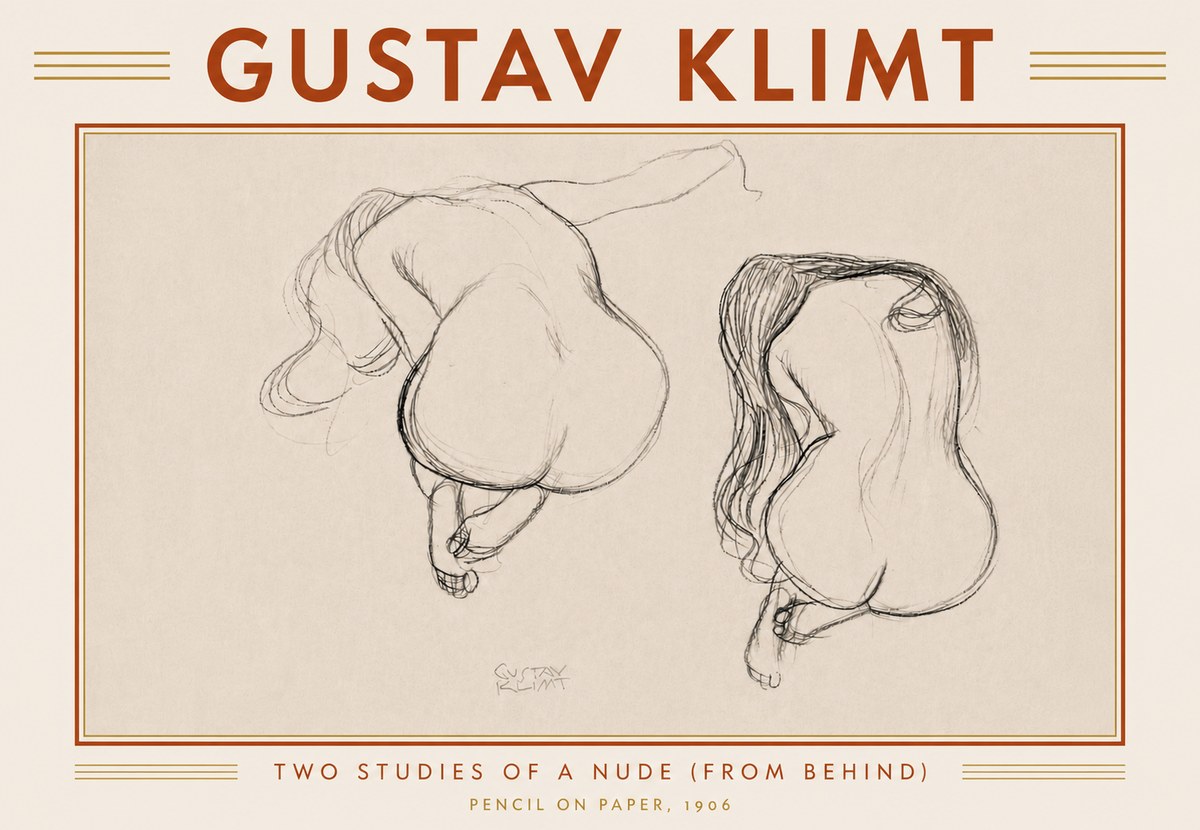 Klimt Two Studies of a Nude (from Behind) No6 - Juliste