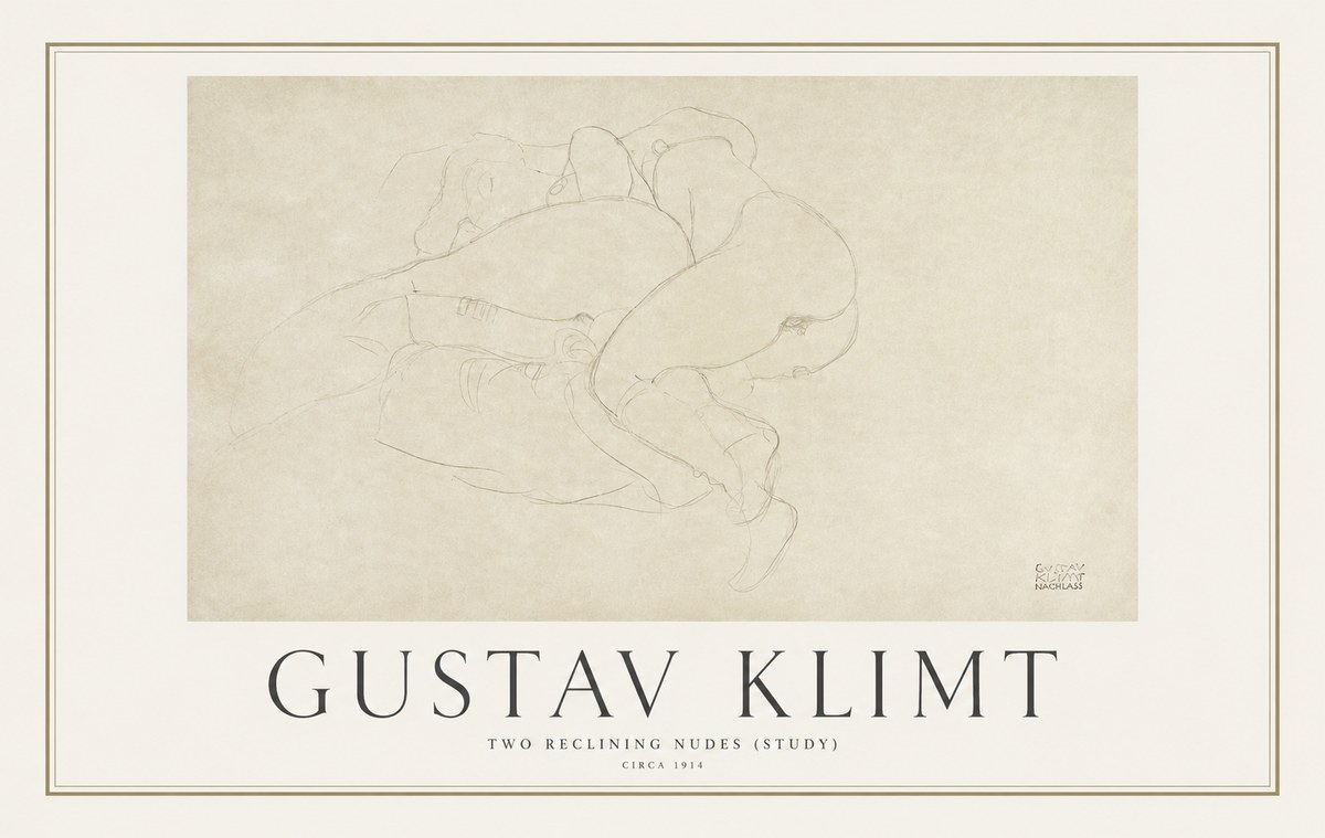 Klimt Two Reclining Nudes (Study) No1 - Juliste
