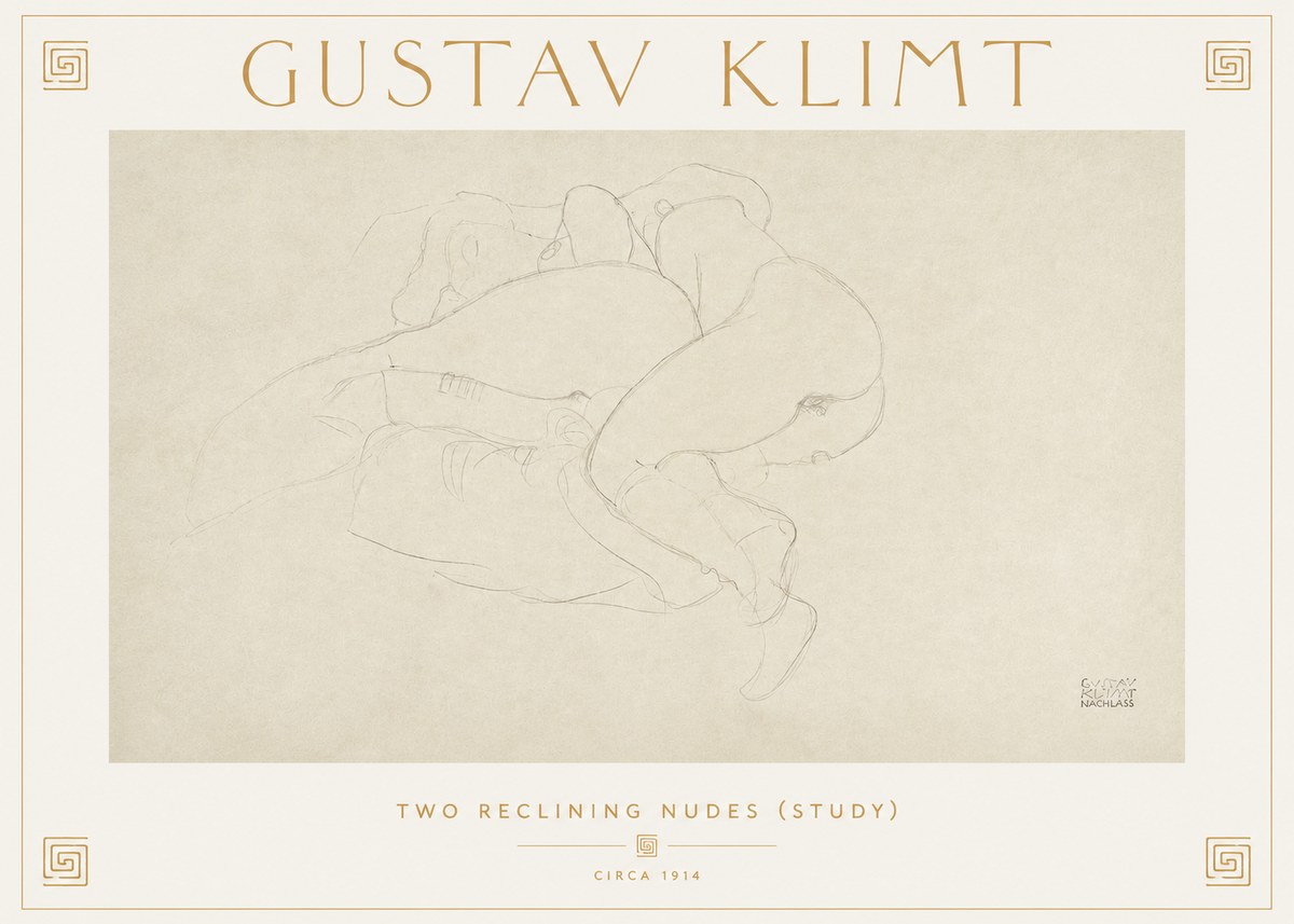 Klimt Two Reclining Nudes (Study) No2 - Juliste