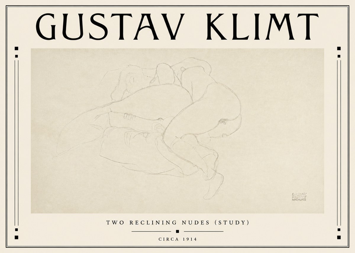 Klimt Two Reclining Nudes (Study) No3 - Juliste