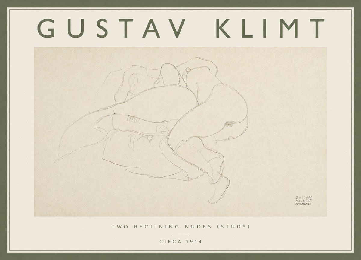 Klimt Two Reclining Nudes (Study) No4 - Juliste
