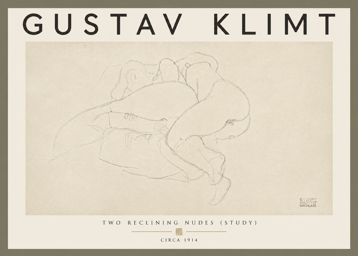 Klimt Two Reclining Nudes (Study) No5 - Juliste