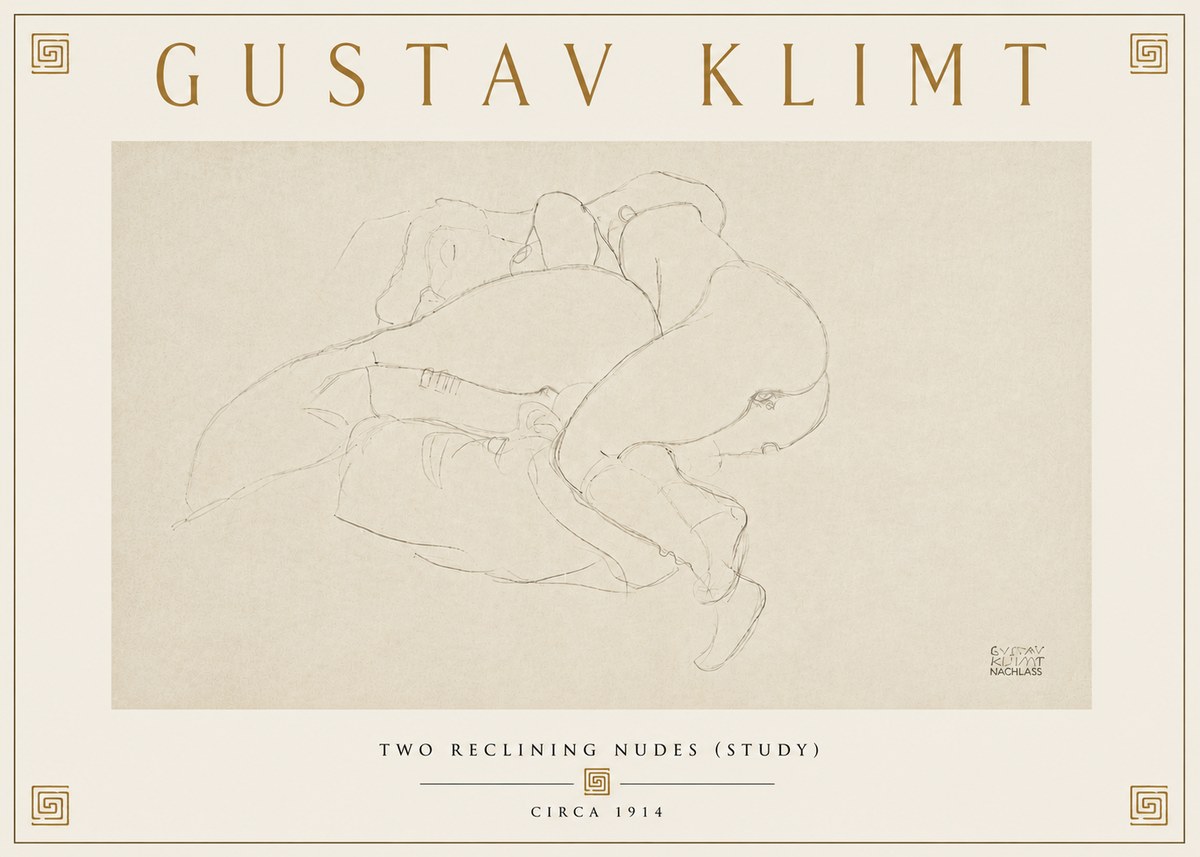 Klimt Two Reclining Nudes (Study) No6 - Juliste