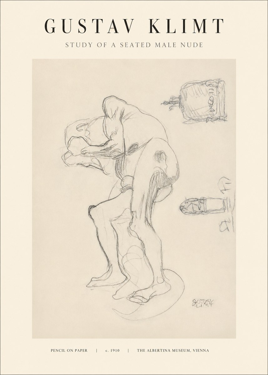 Klimt Study of a Seated Male Nude No1 - Juliste
