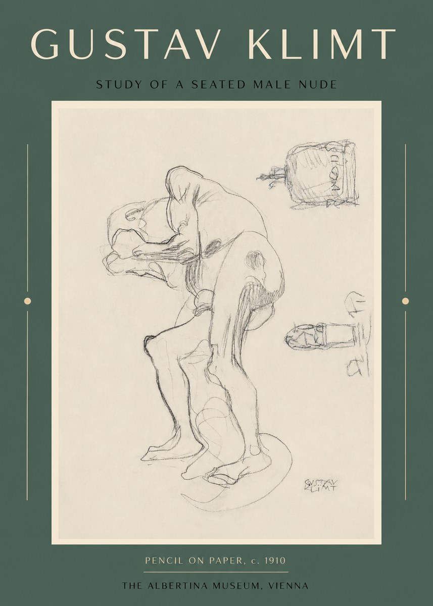 Klimt Study of a Seated Male Nude No2 - Juliste