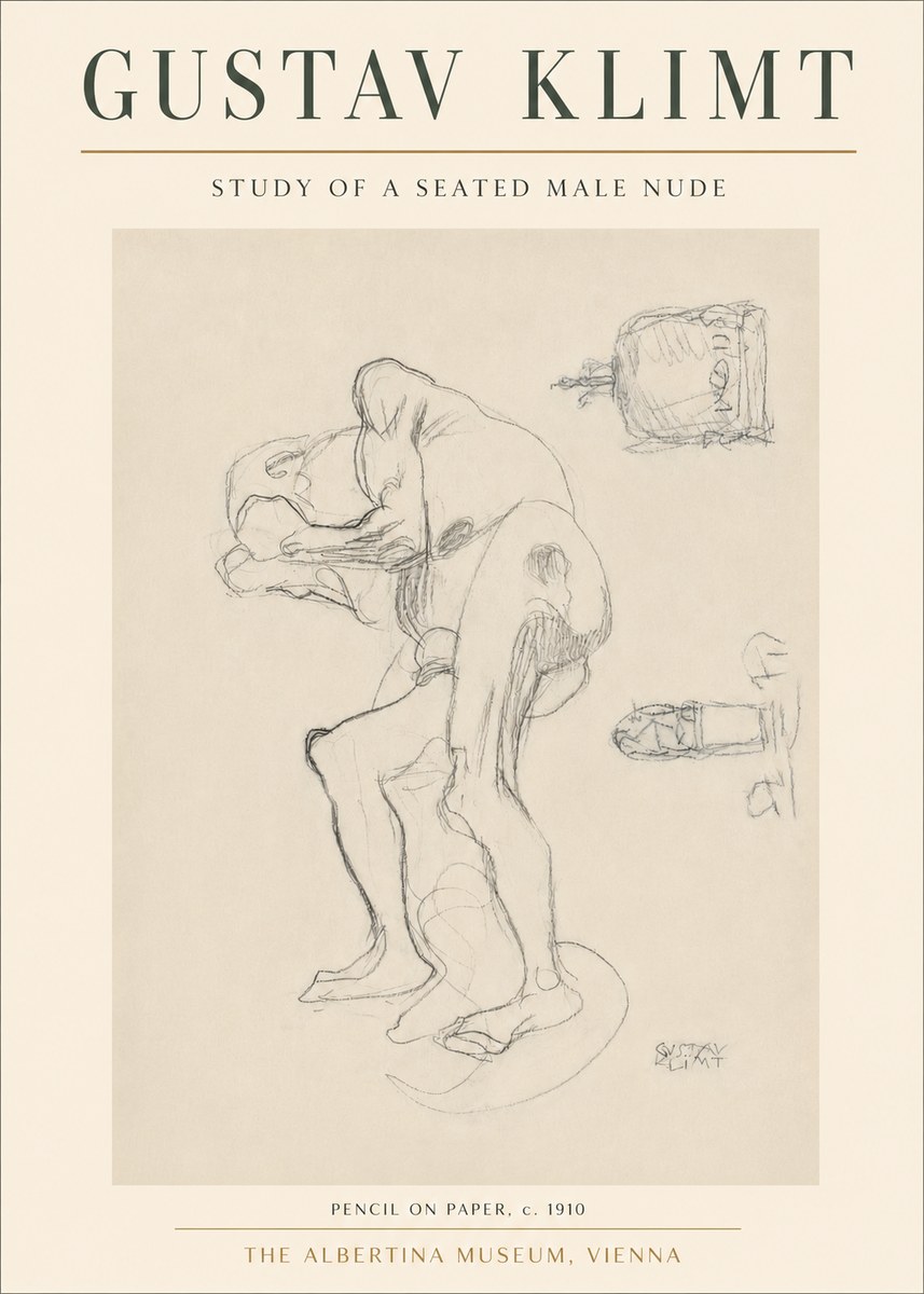 Klimt Study of a Seated Male Nude No3 - Juliste