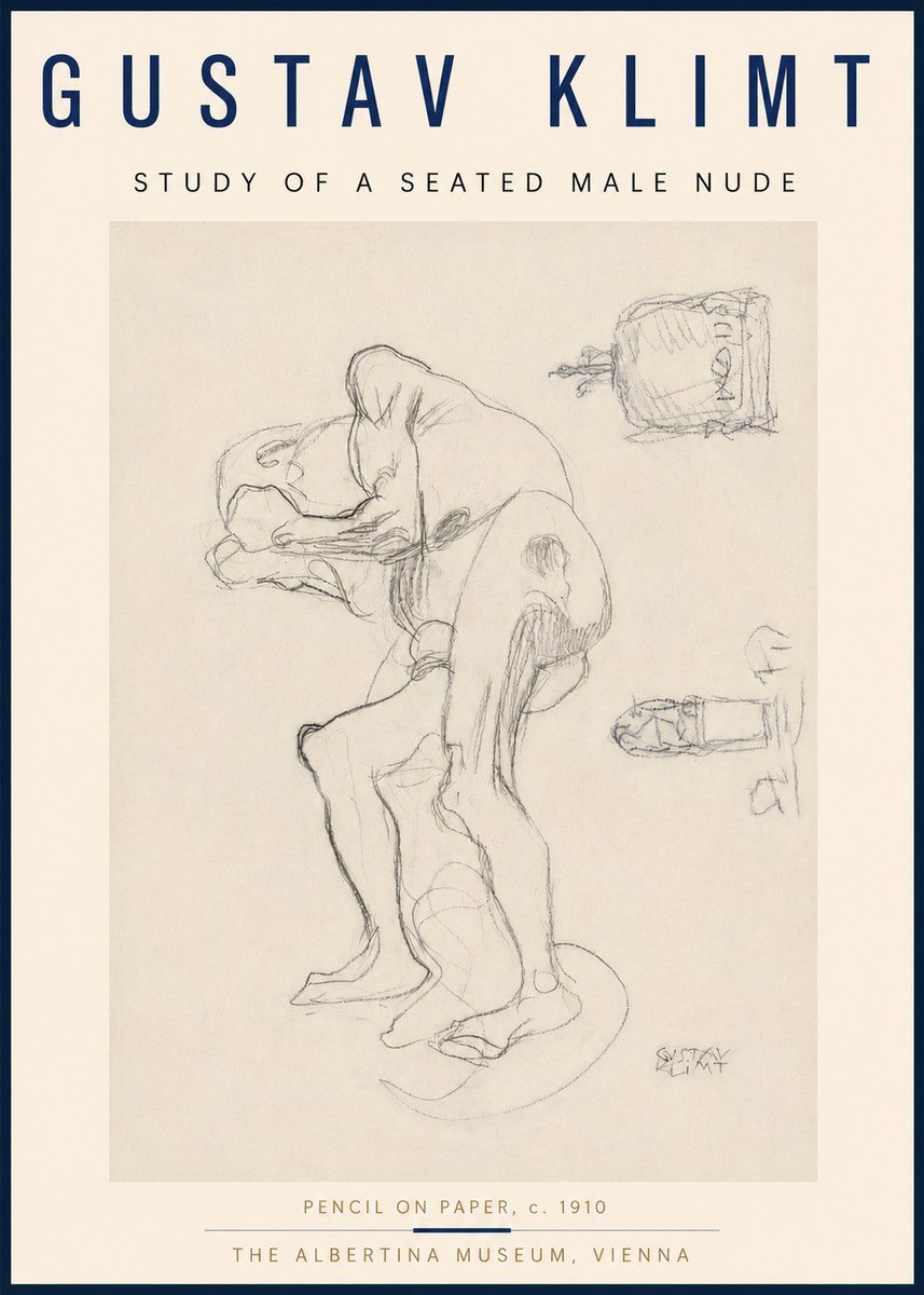 Klimt Study of a Seated Male Nude No4 - Juliste