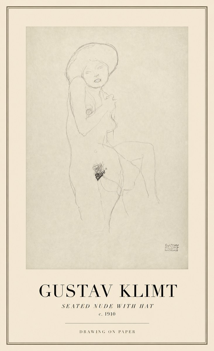 Klimt Seated Nude with Hat No1 - Juliste