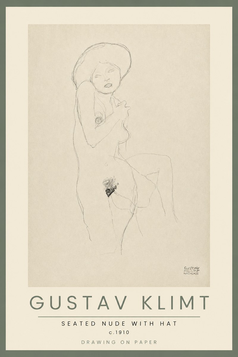 Klimt Seated Nude with Hat No2 - Juliste