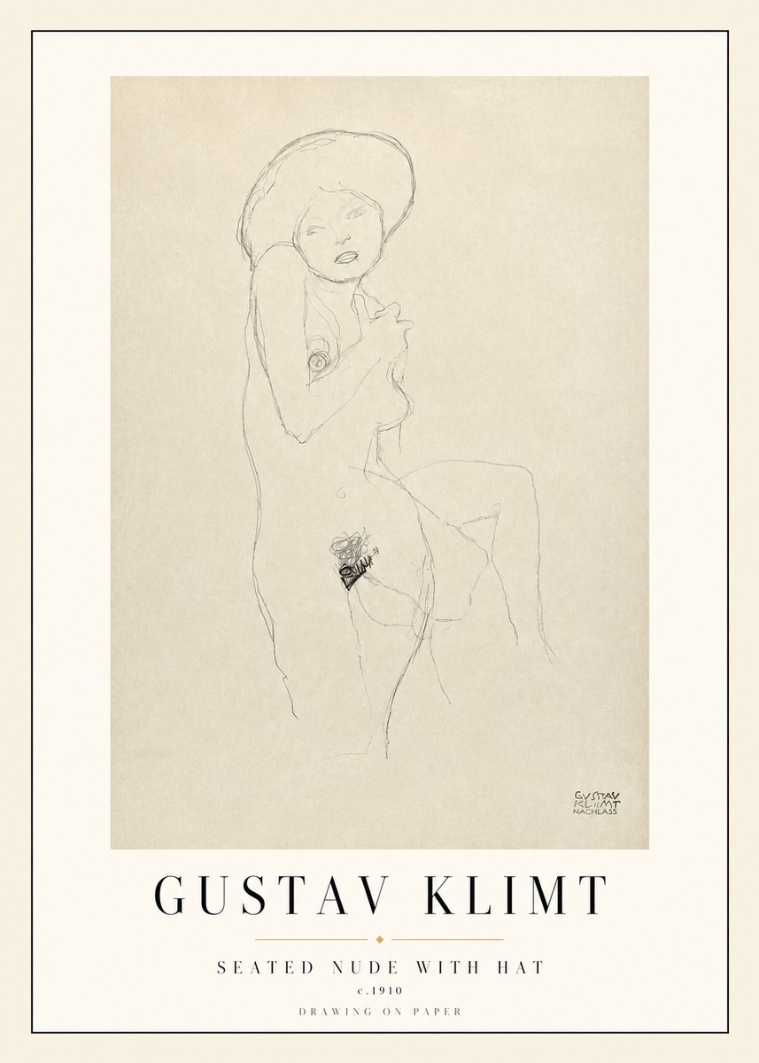 Klimt Seated Nude with Hat No3 - Juliste