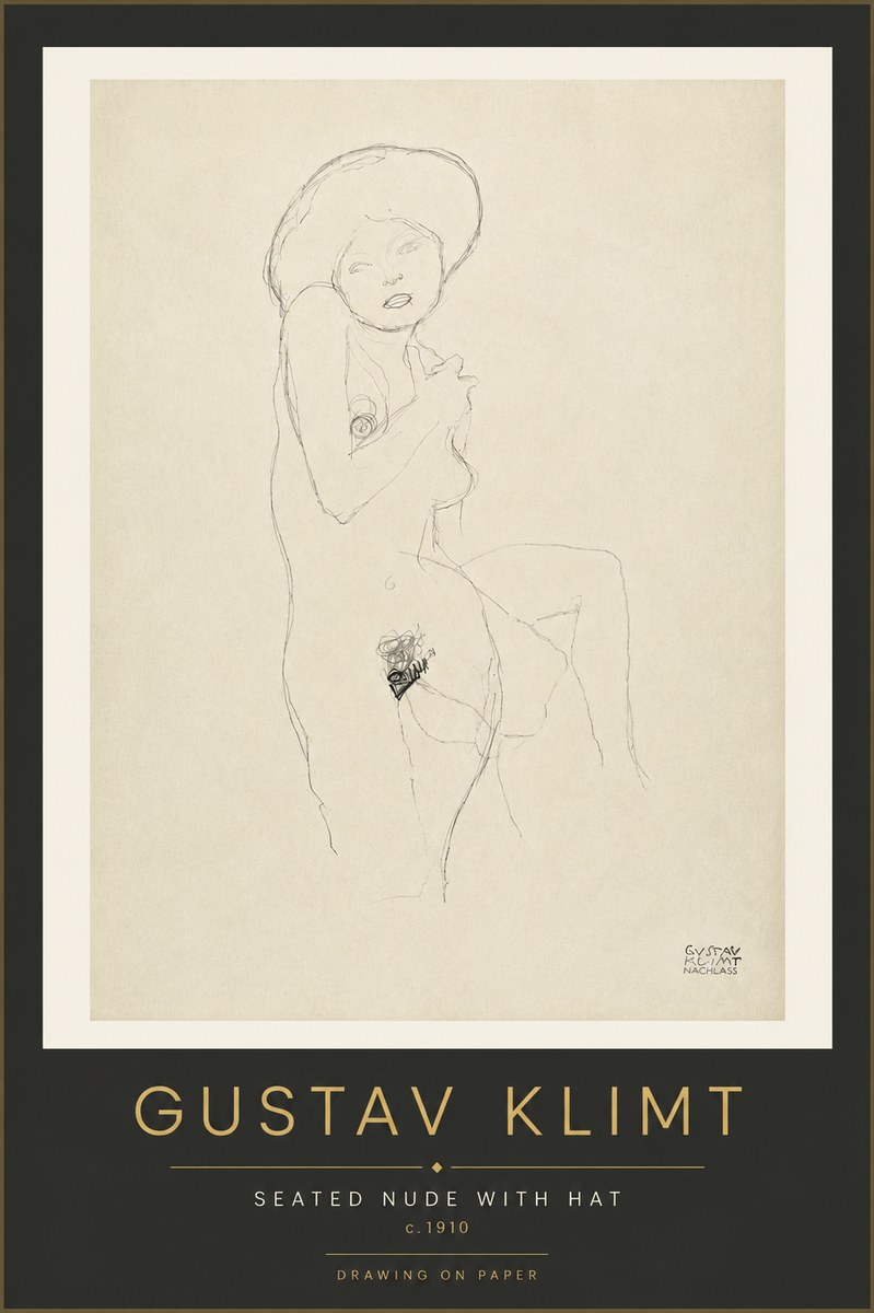 Klimt Seated Nude with Hat No4 - Juliste