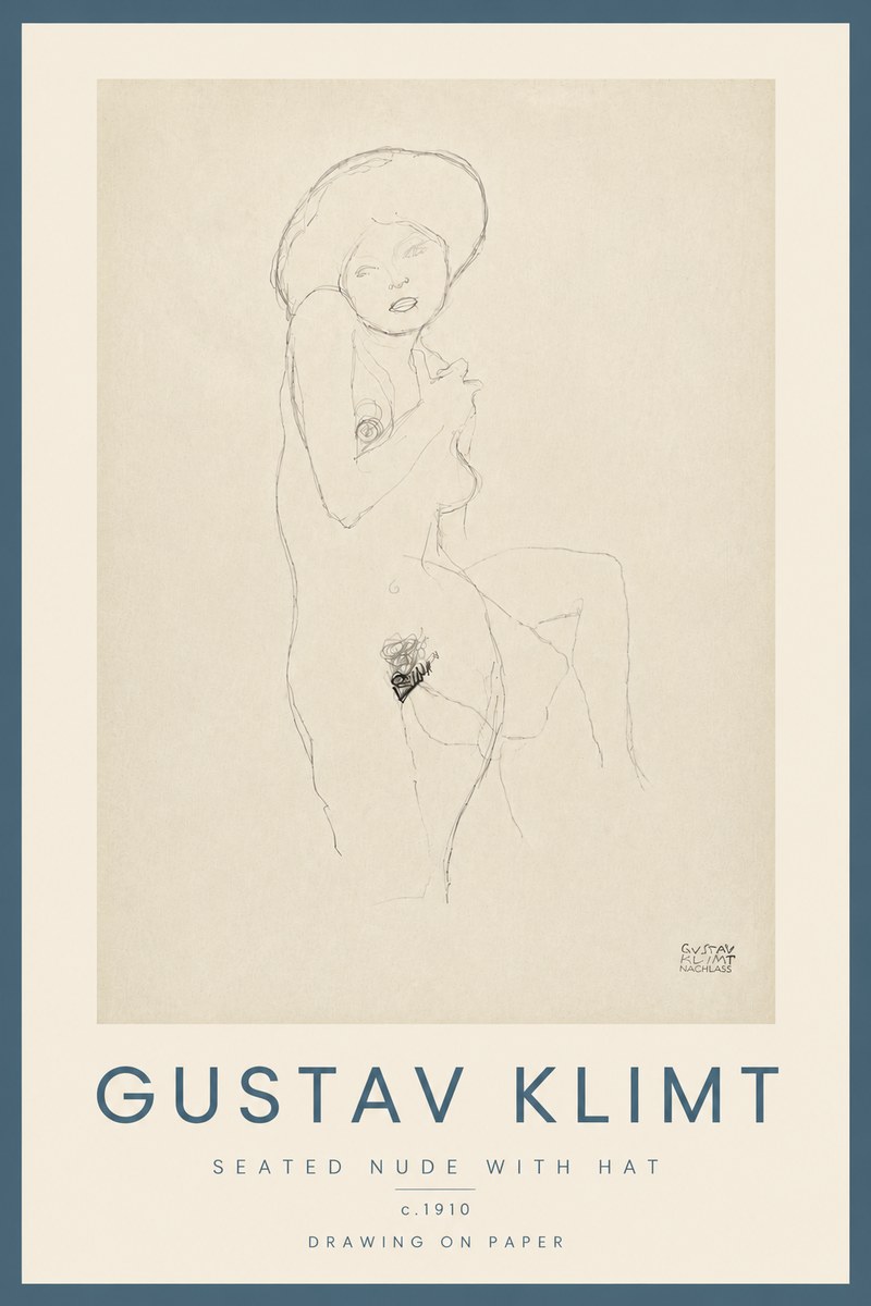 Klimt Seated Nude with Hat No5 - Juliste