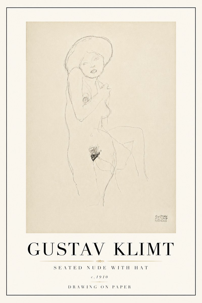 Klimt Seated Nude with Hat No6 - Juliste