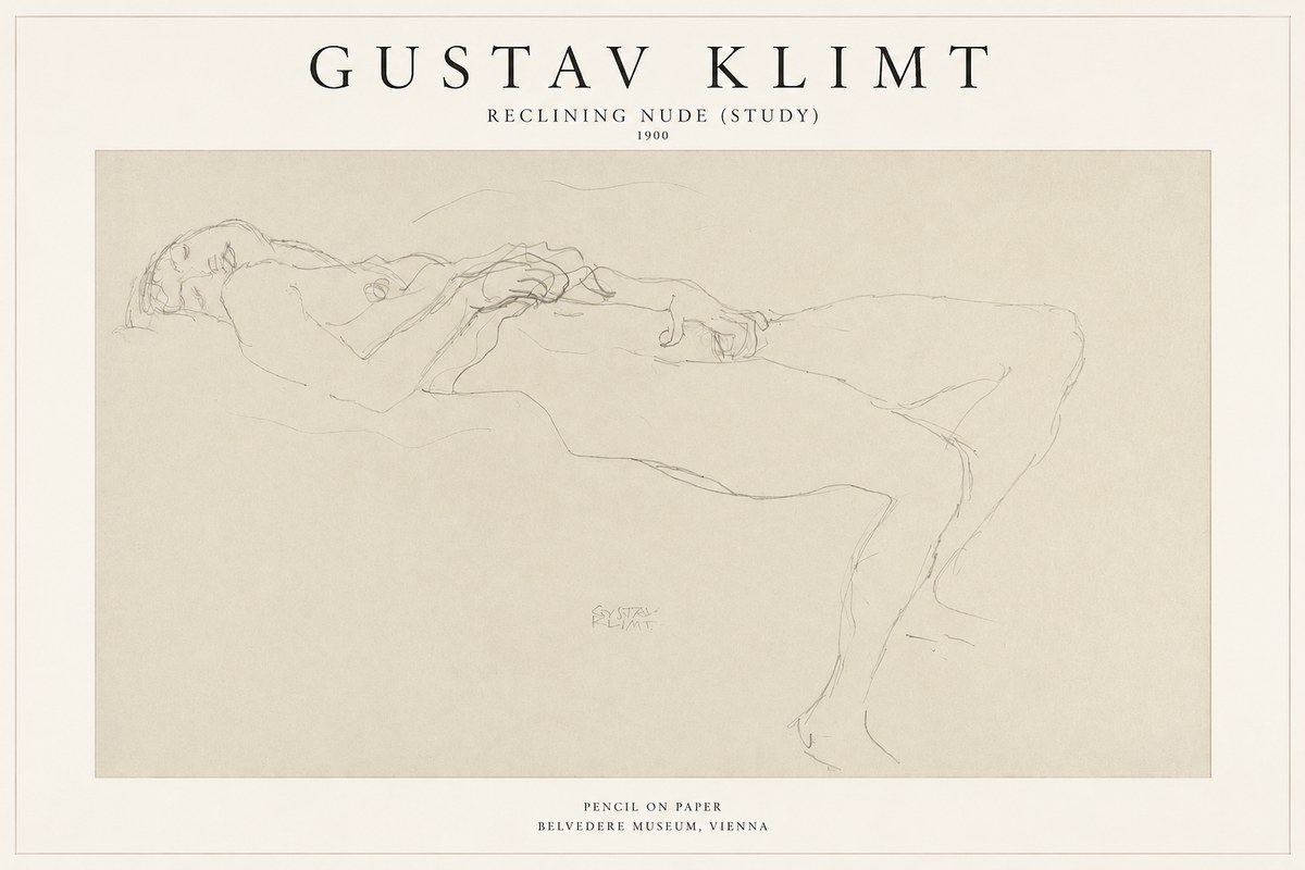 Klimt Reclining Nude (Study) No1 - Juliste