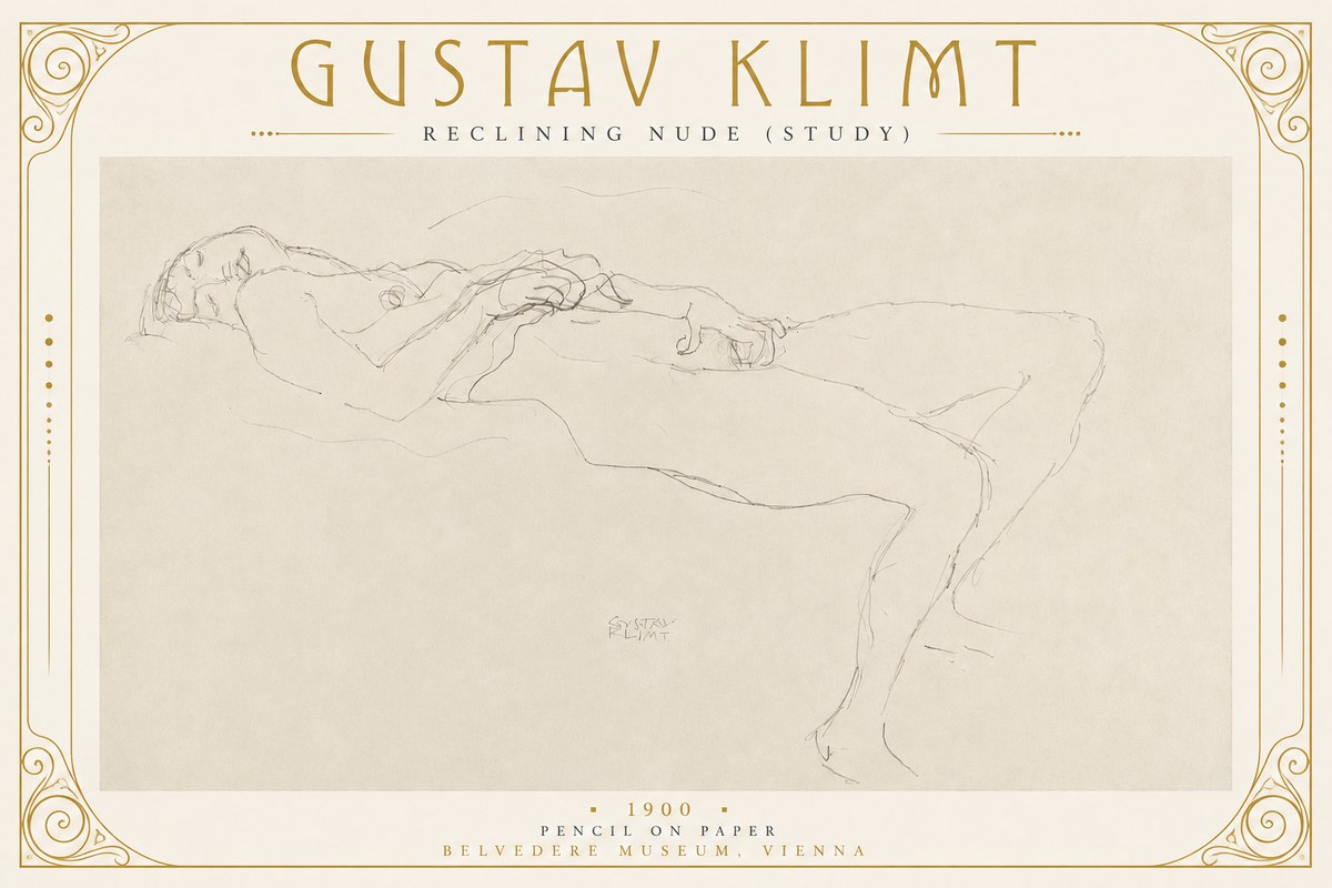 Klimt Reclining Nude (Study) No2 - Juliste