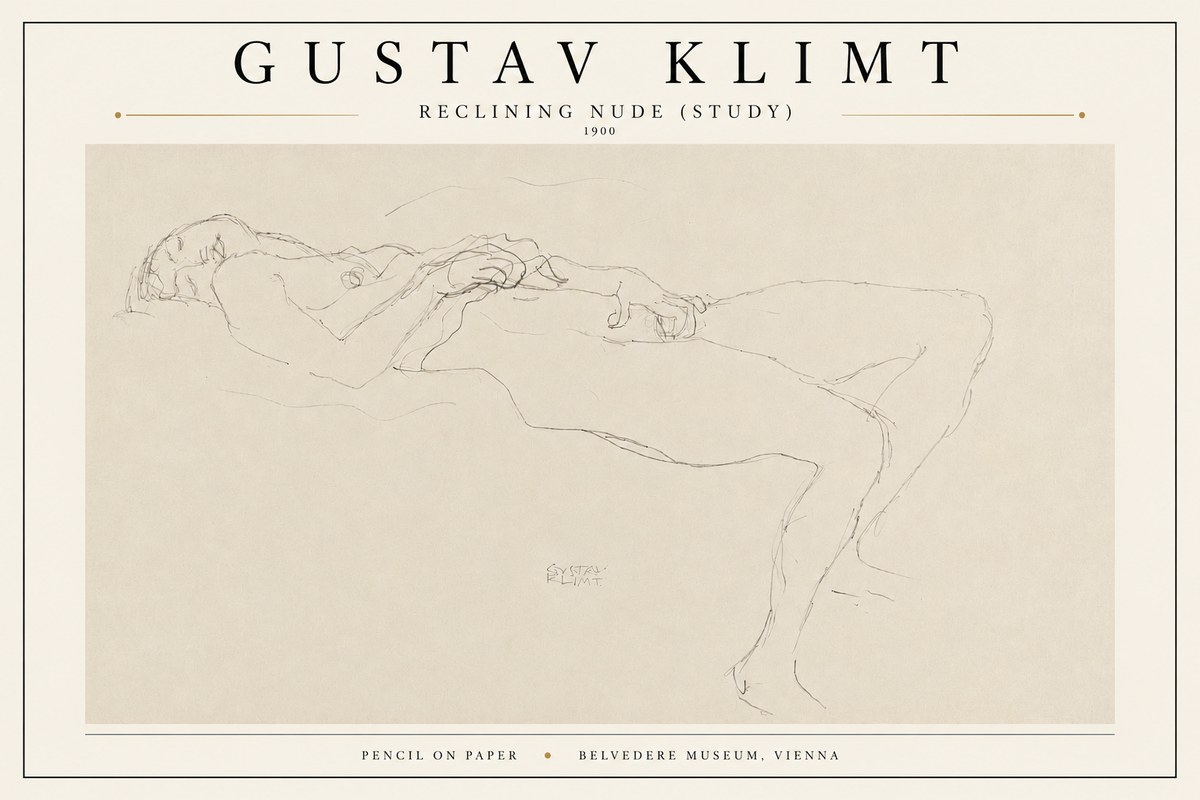 Klimt Reclining Nude (Study) No3 - Juliste
