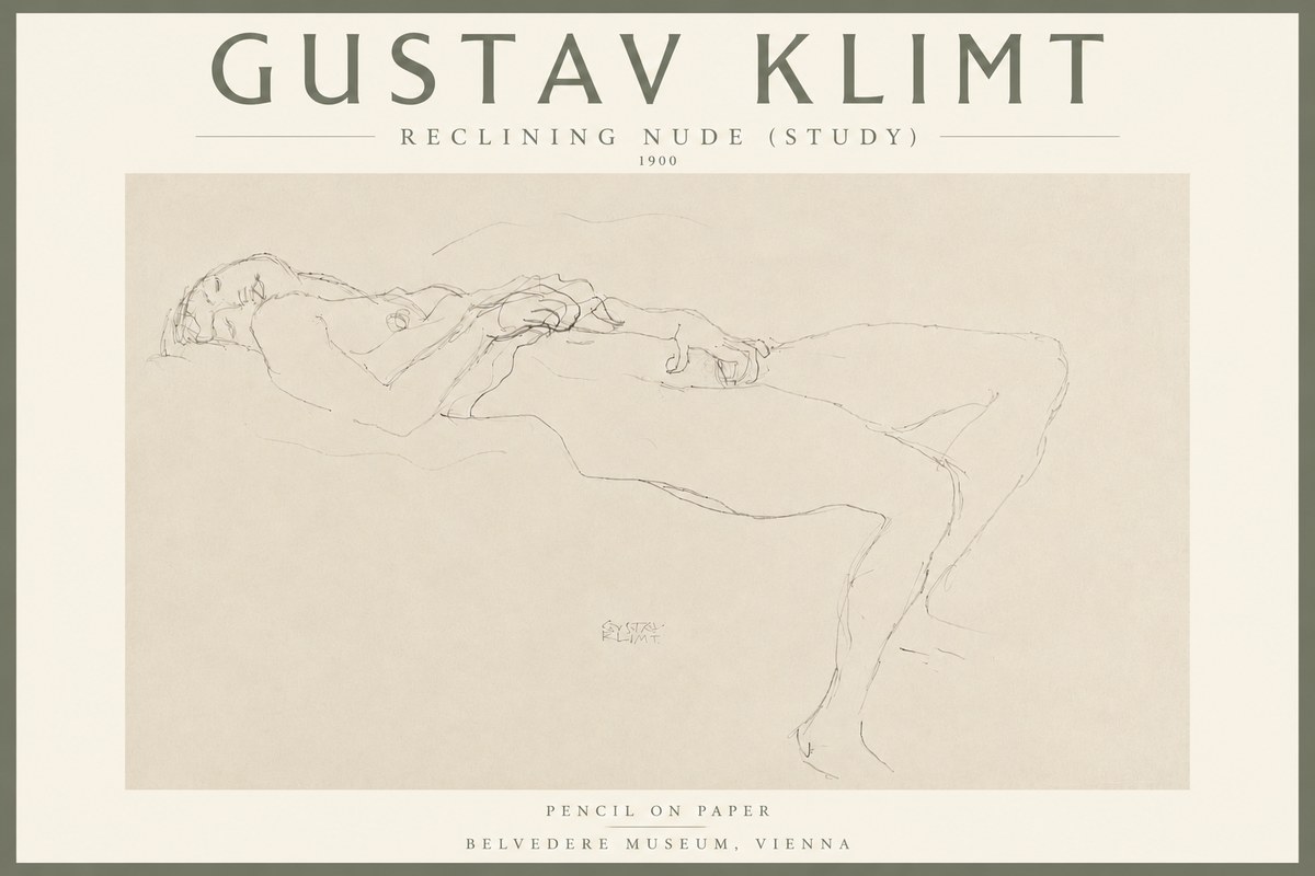 Klimt Reclining Nude (Study) No4 - Juliste