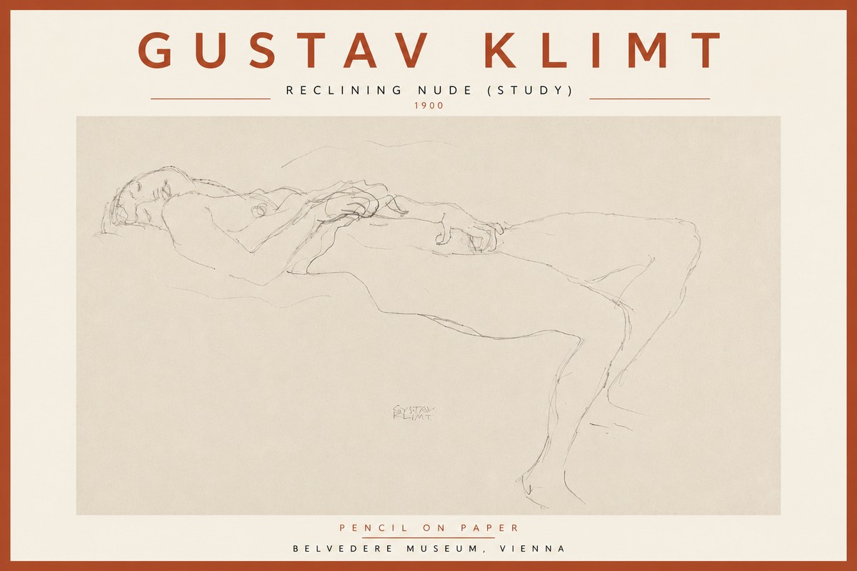 Klimt Reclining Nude (Study) No5 - Juliste