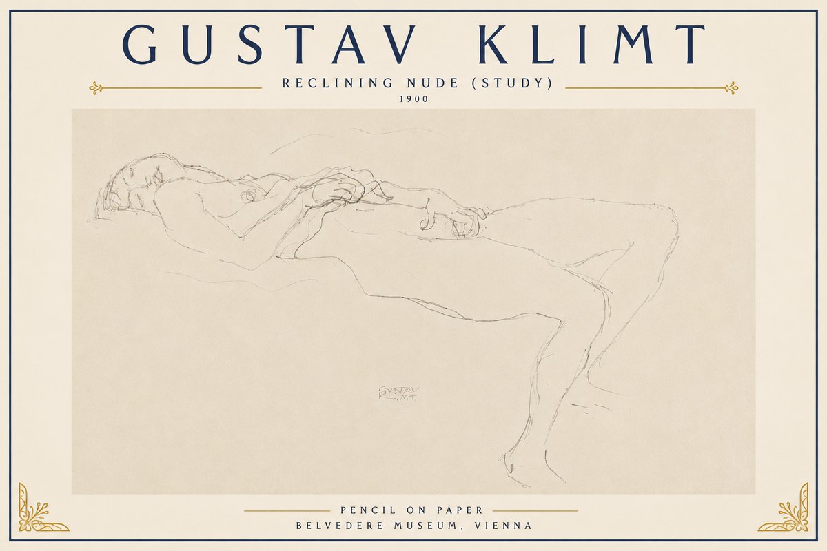 Klimt Reclining Nude (Study) No6 - Juliste