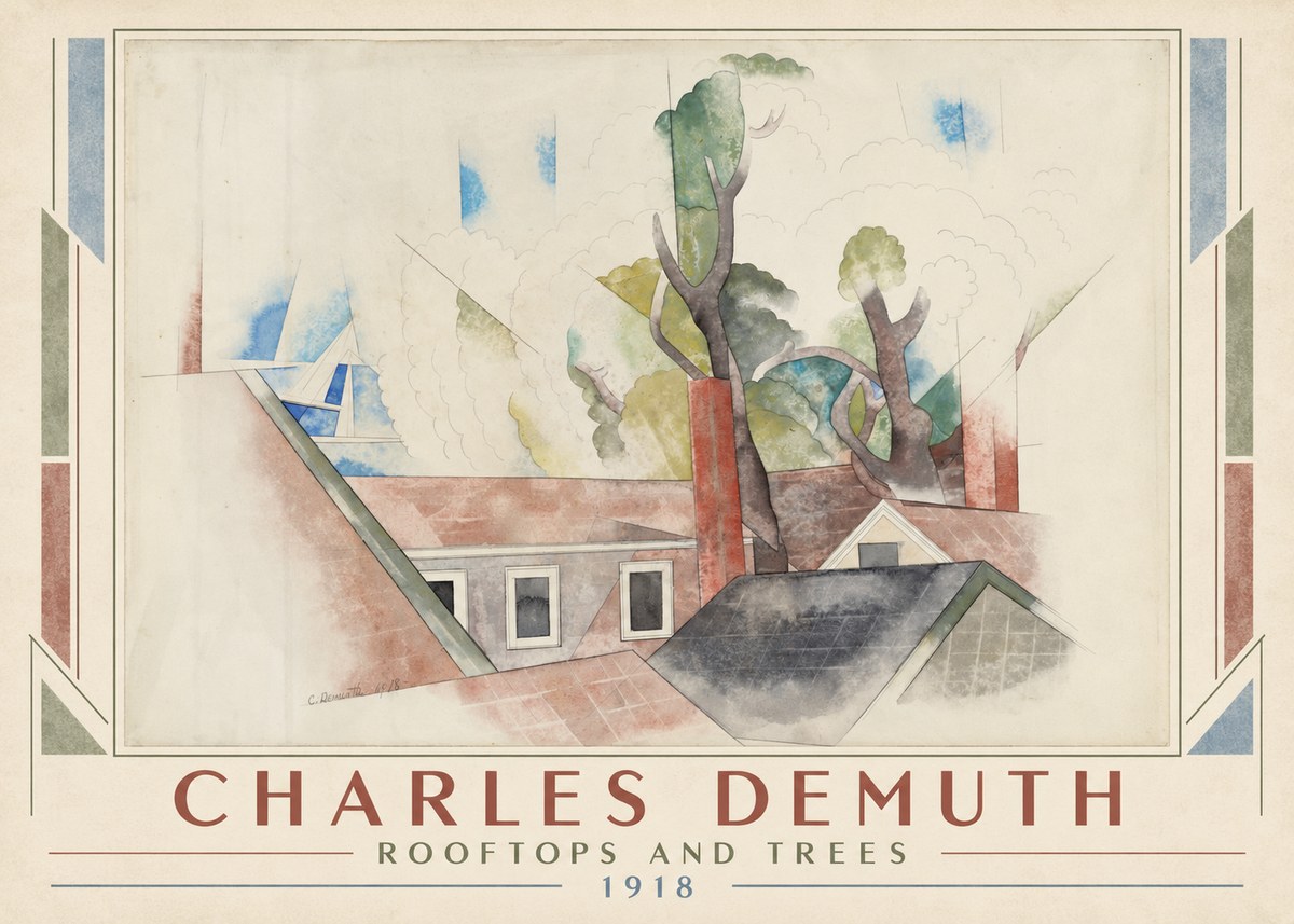 Charles Demuth Rooftops and Trees No1 - Juliste