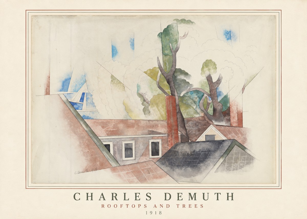 Charles Demuth Rooftops and Trees No3 - Juliste