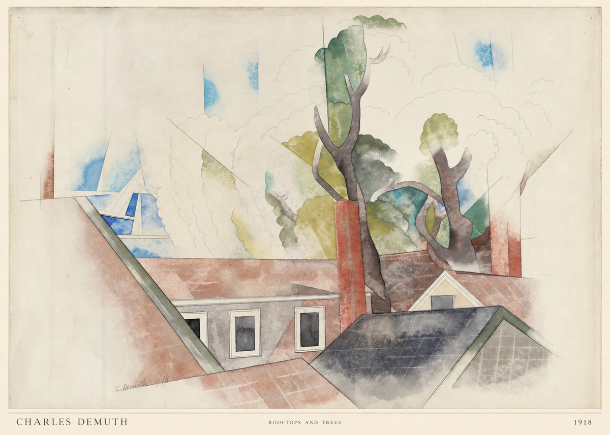 Charles Demuth Rooftops and Trees No6 - Juliste