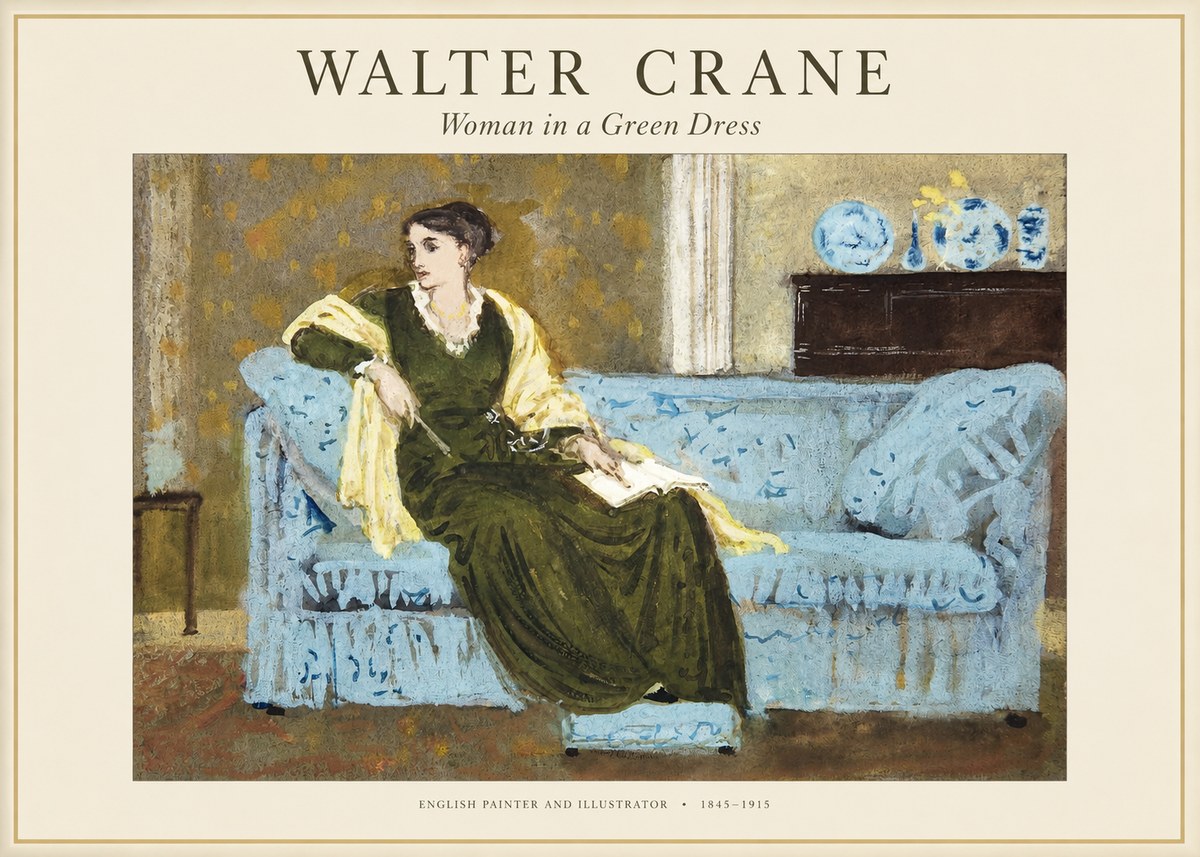 Walter Crane Woman in a Green Dress No1 - Juliste