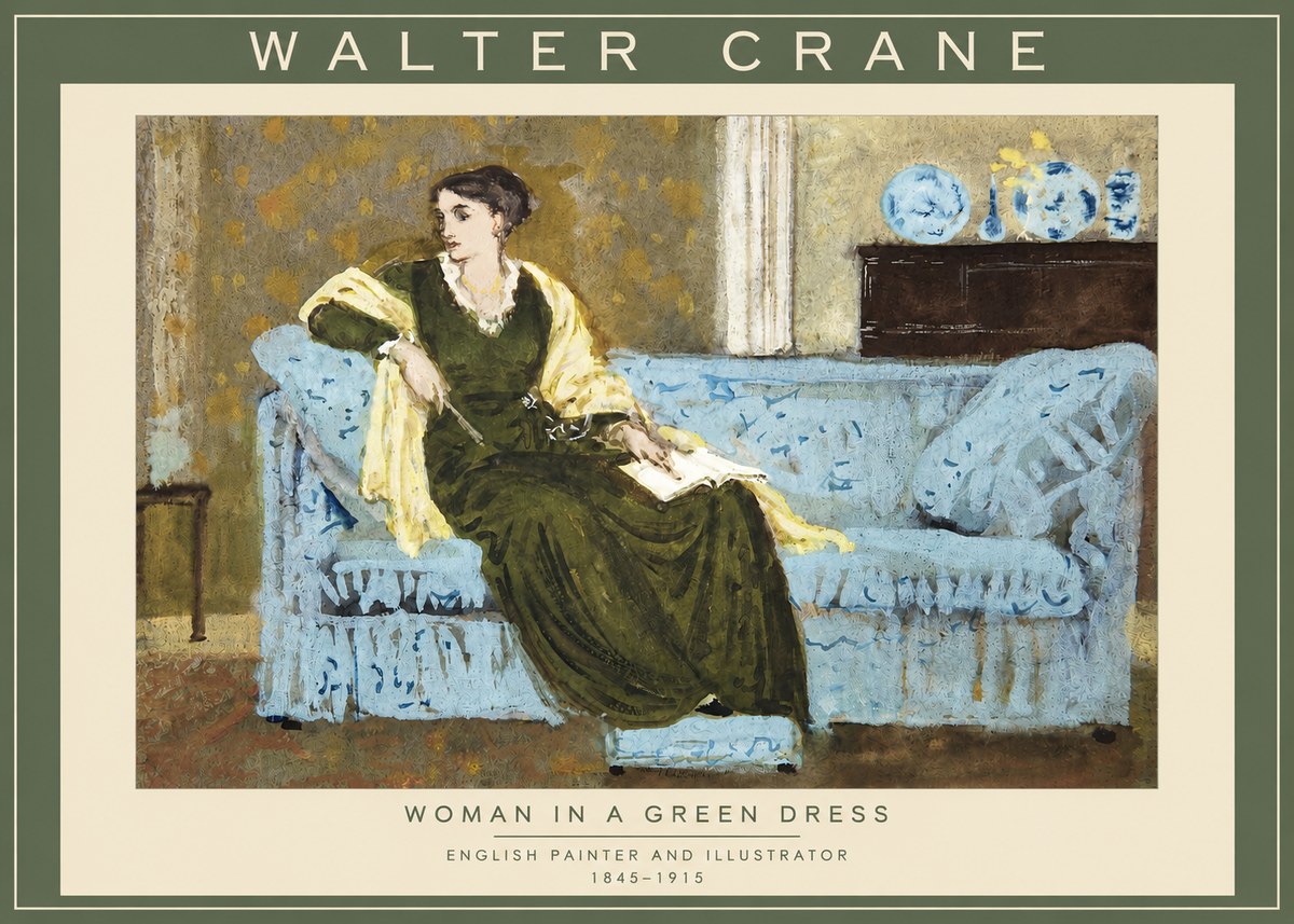 Walter Crane Woman in a Green Dress No2 - Juliste