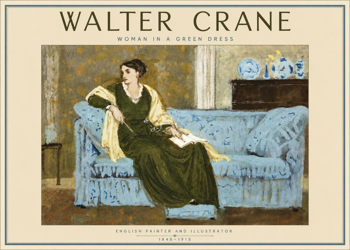 Walter Crane Woman in a Green Dress No5 - Juliste