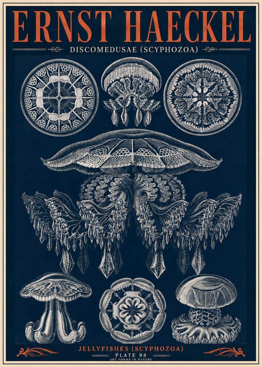 Ernst Haeckel Discomedusae (Scyphozoa) Plate 88 No6 - Juliste