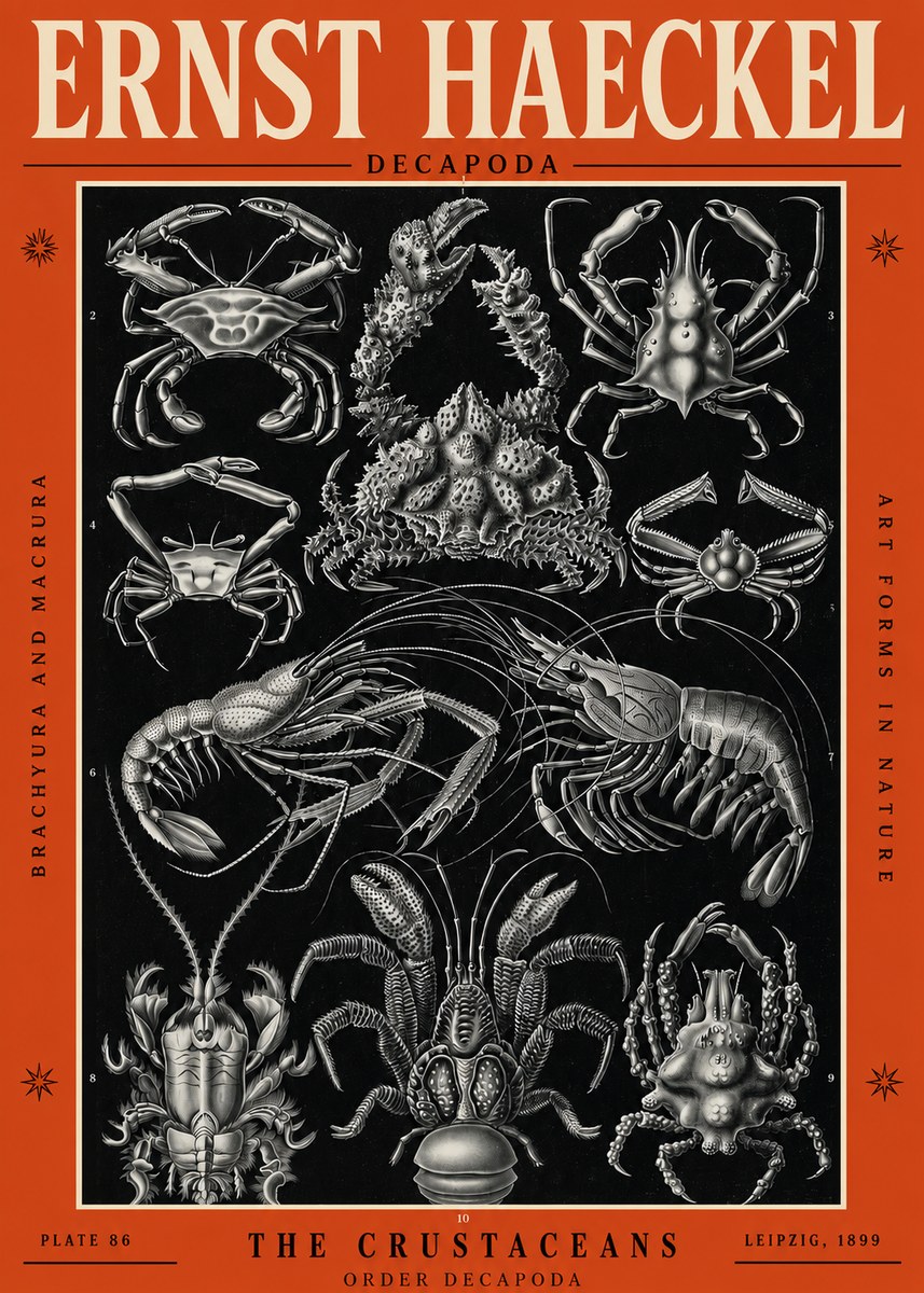 Ernst Haeckel Decapoda Brachyura and Macrura Plate 86 No2 - Juliste