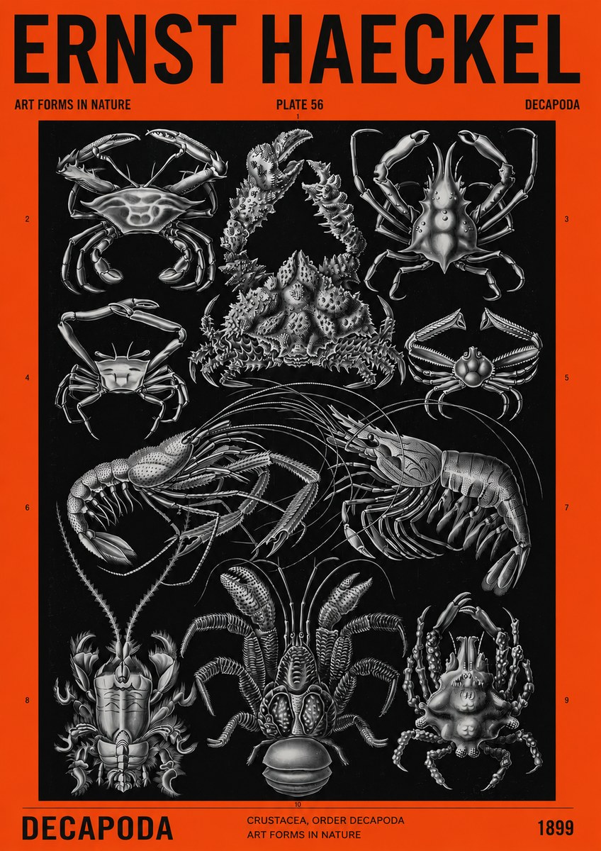 Ernst Haeckel Decapoda Brachyura and Macrura Plate 86 No4 - Juliste