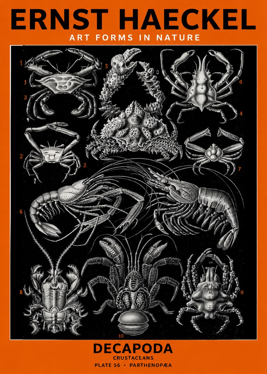 Ernst Haeckel Decapoda Brachyura and Macrura Plate 86 No6 - Juliste