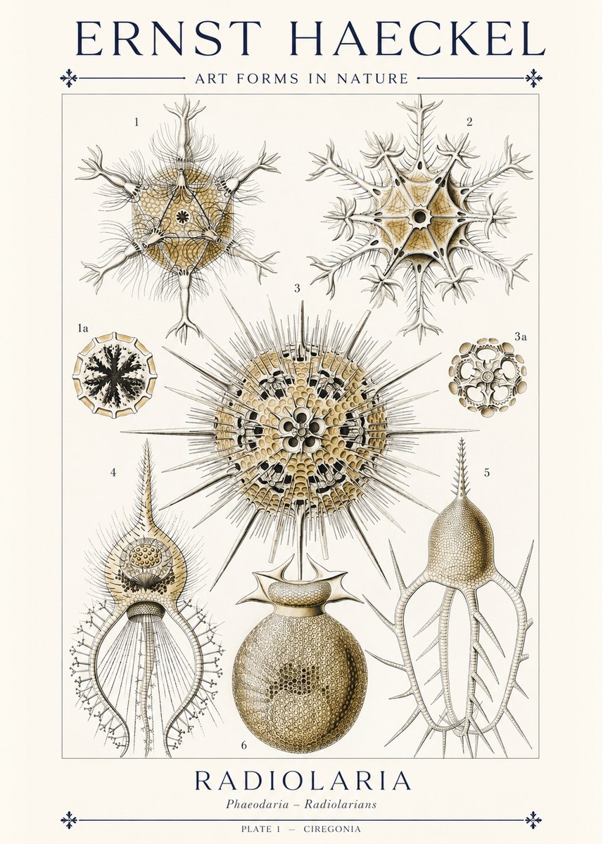 Ernst Haeckel Radiolaria - Plate 1 - Ciregonia No1 - Juliste