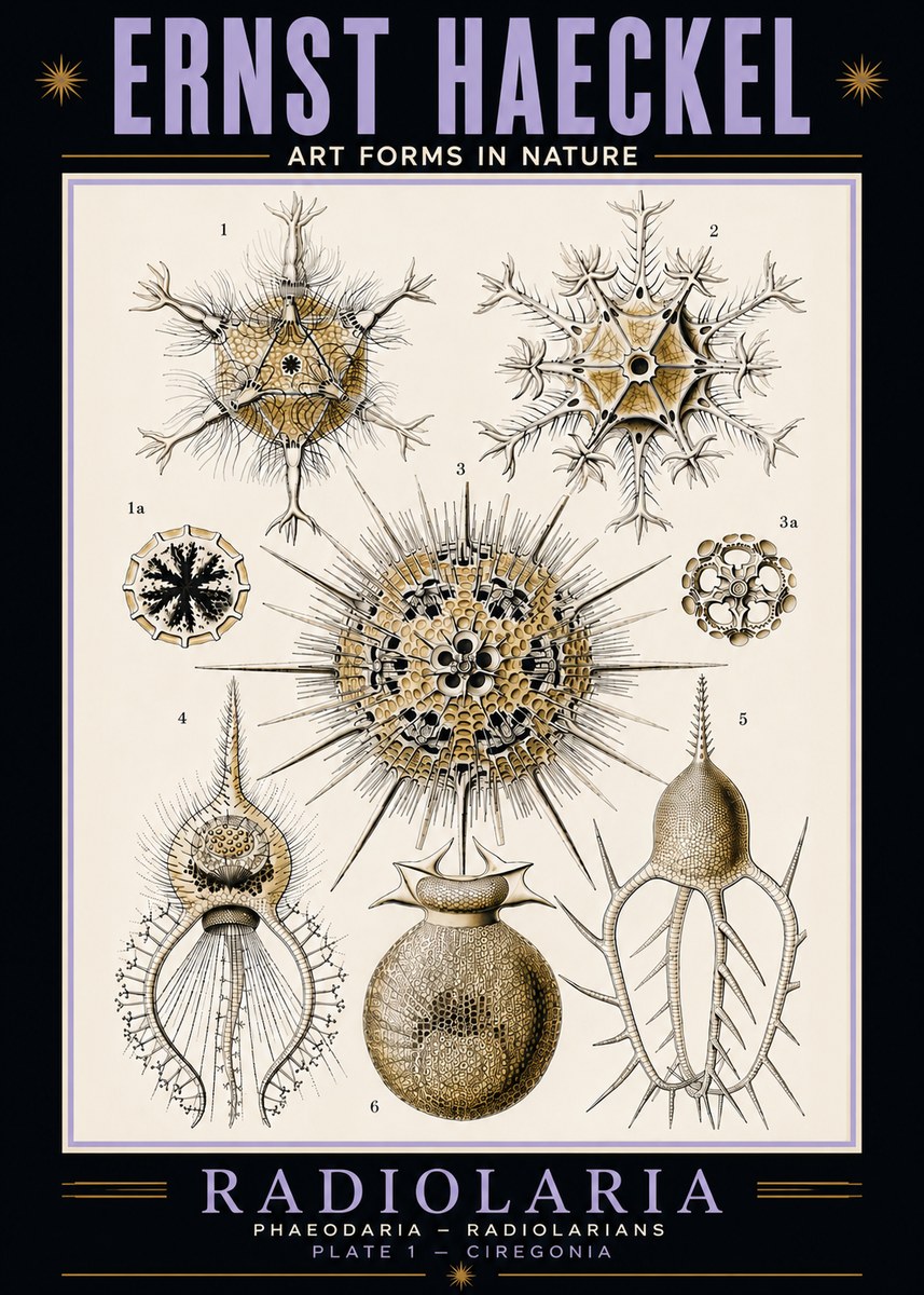 Ernst Haeckel Radiolaria - Plate 1 - Ciregonia No5 - Juliste