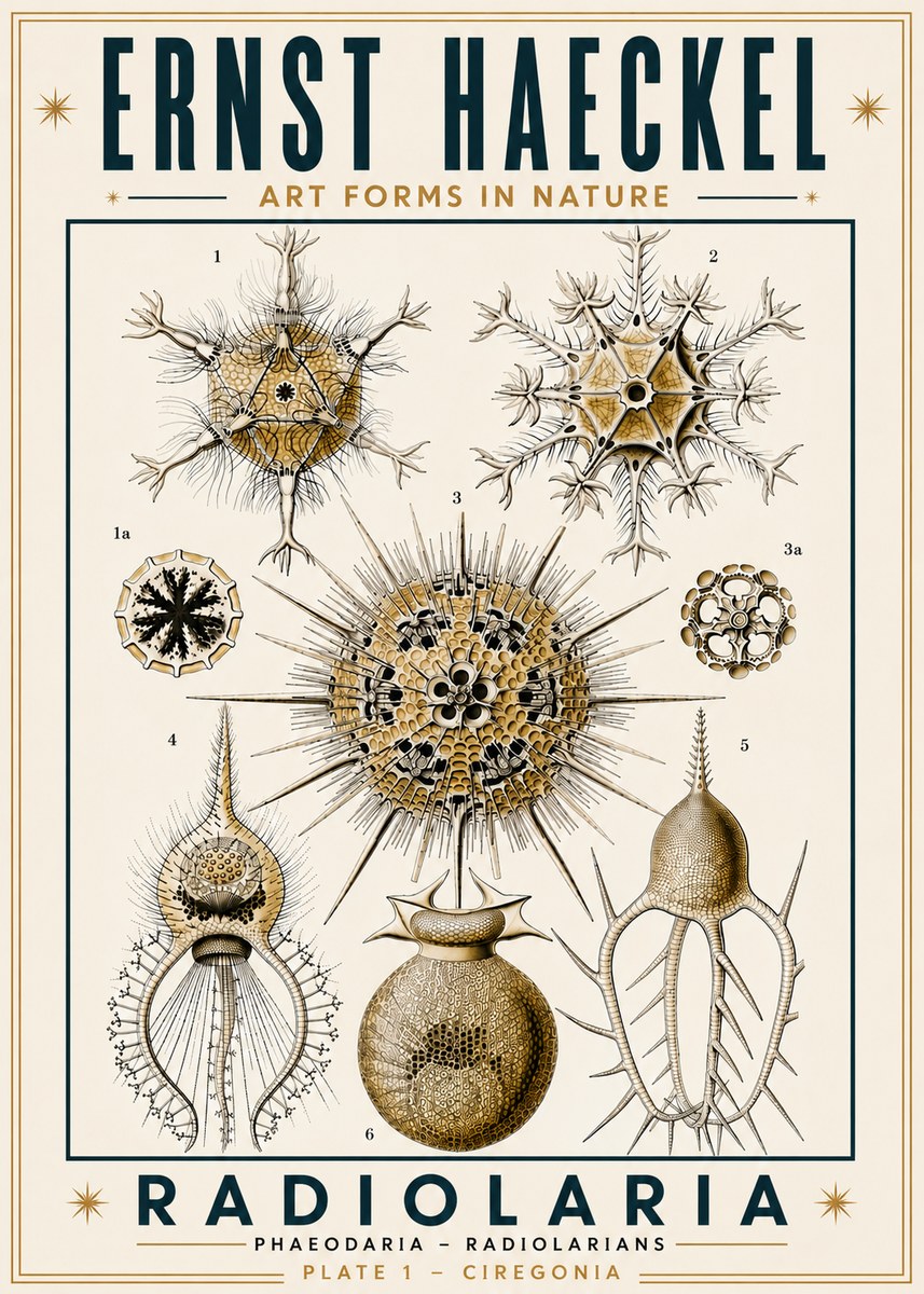 Ernst Haeckel Radiolaria - Plate 1 - Ciregonia No6 - Juliste