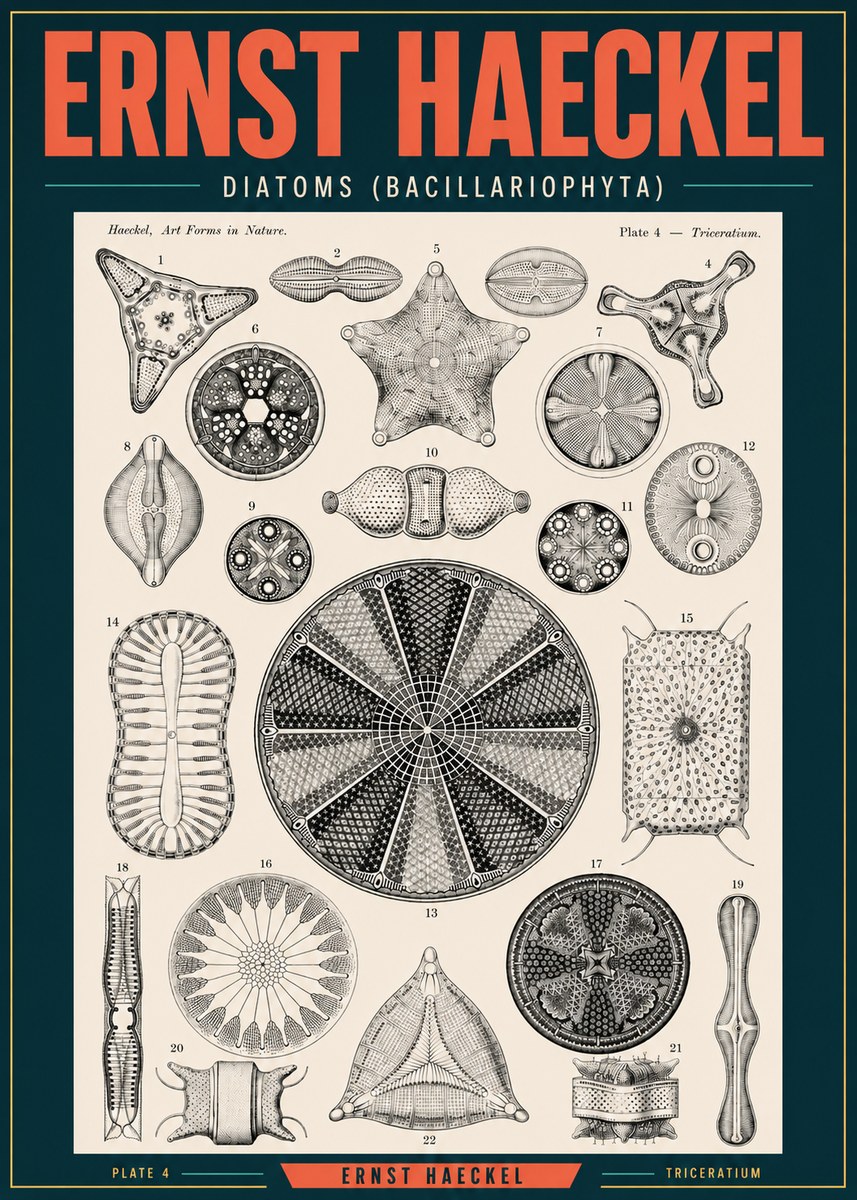 Ernst Haeckel Diatoms (Bacillariophyta) Plate 4 – Triceratium No2 - Juliste