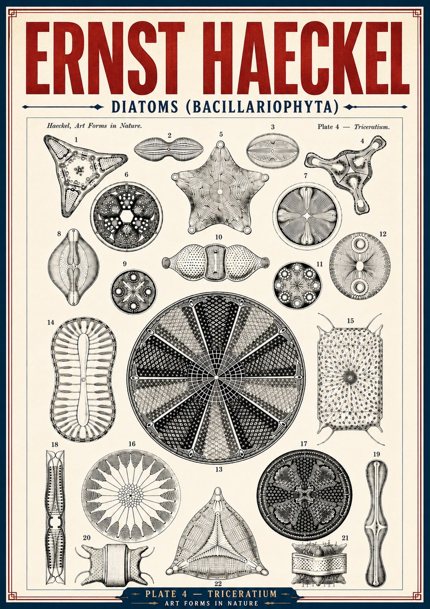 Ernst Haeckel Diatoms (Bacillariophyta) Plate 4 – Triceratium No6 - Juliste