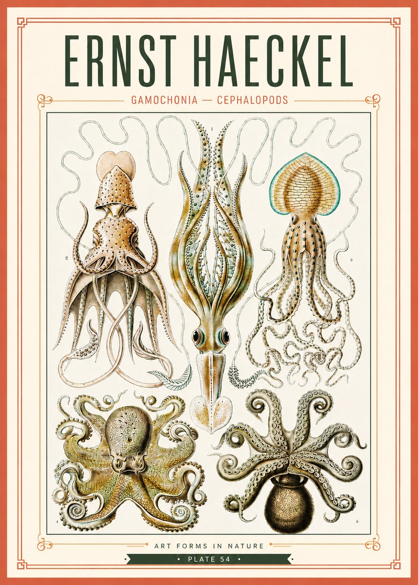 Ernst Haeckel Cephalopods Octopuses and Squid No4 - Juliste