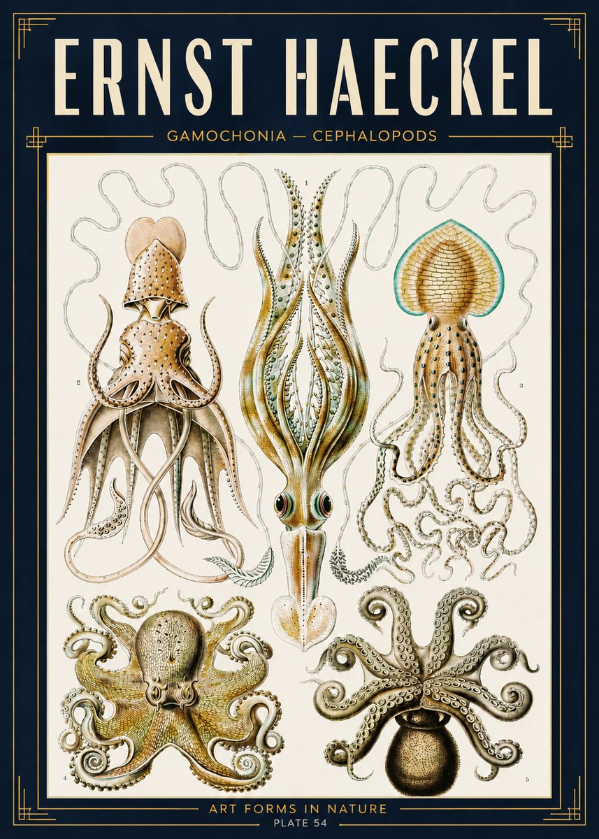 Ernst Haeckel Cephalopods Octopuses and Squid No5 - Juliste