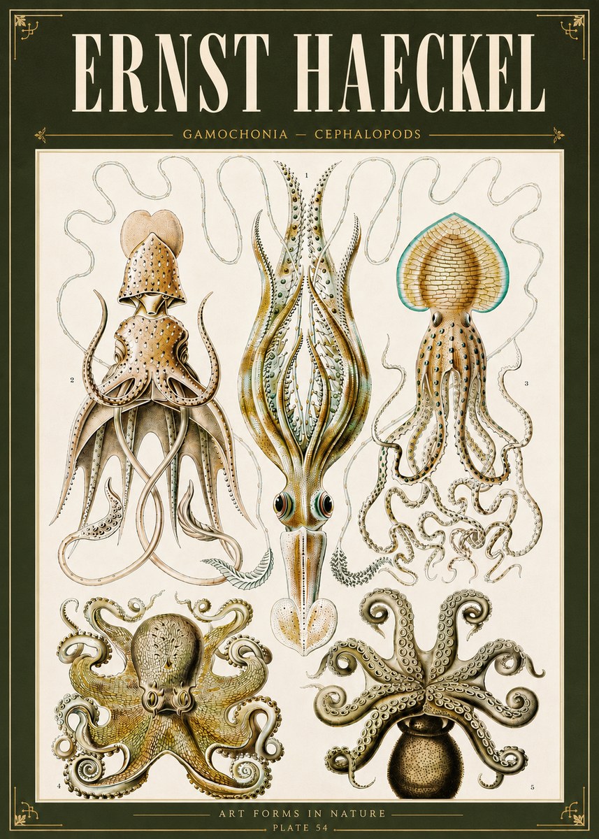 Ernst Haeckel Cephalopods Octopuses and Squid No6 - Juliste