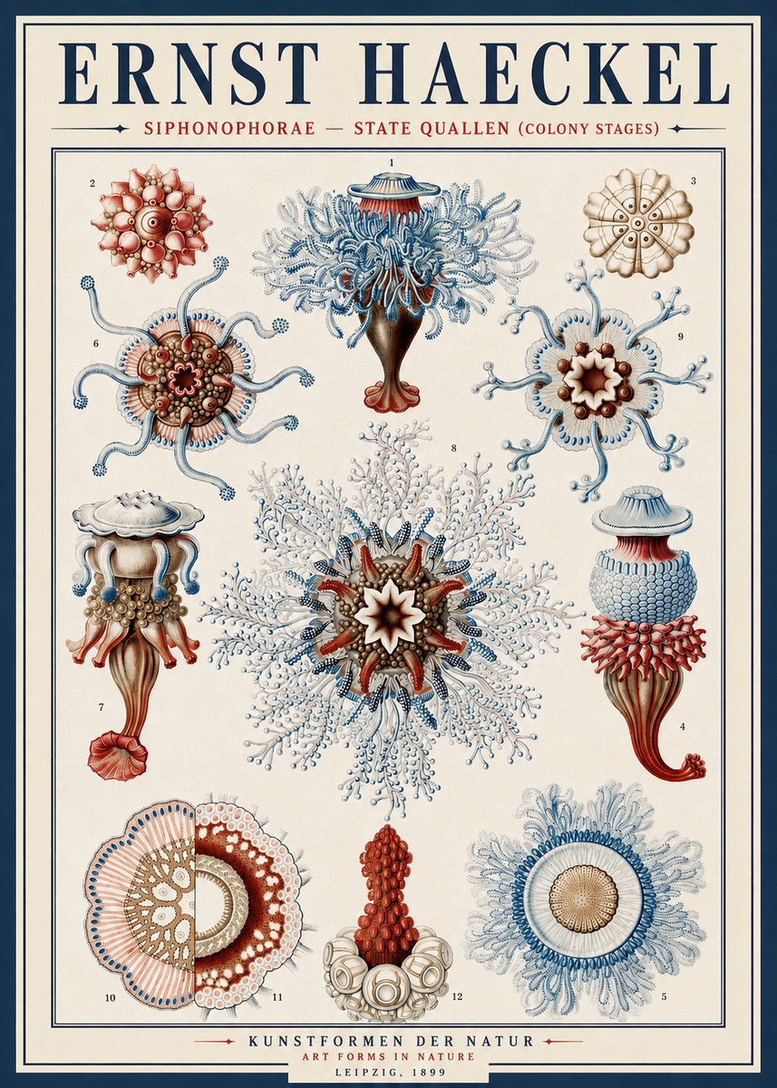 Ernst Haeckel Siphonophorae - State Quallen (Colony Stages) No4 - Juliste