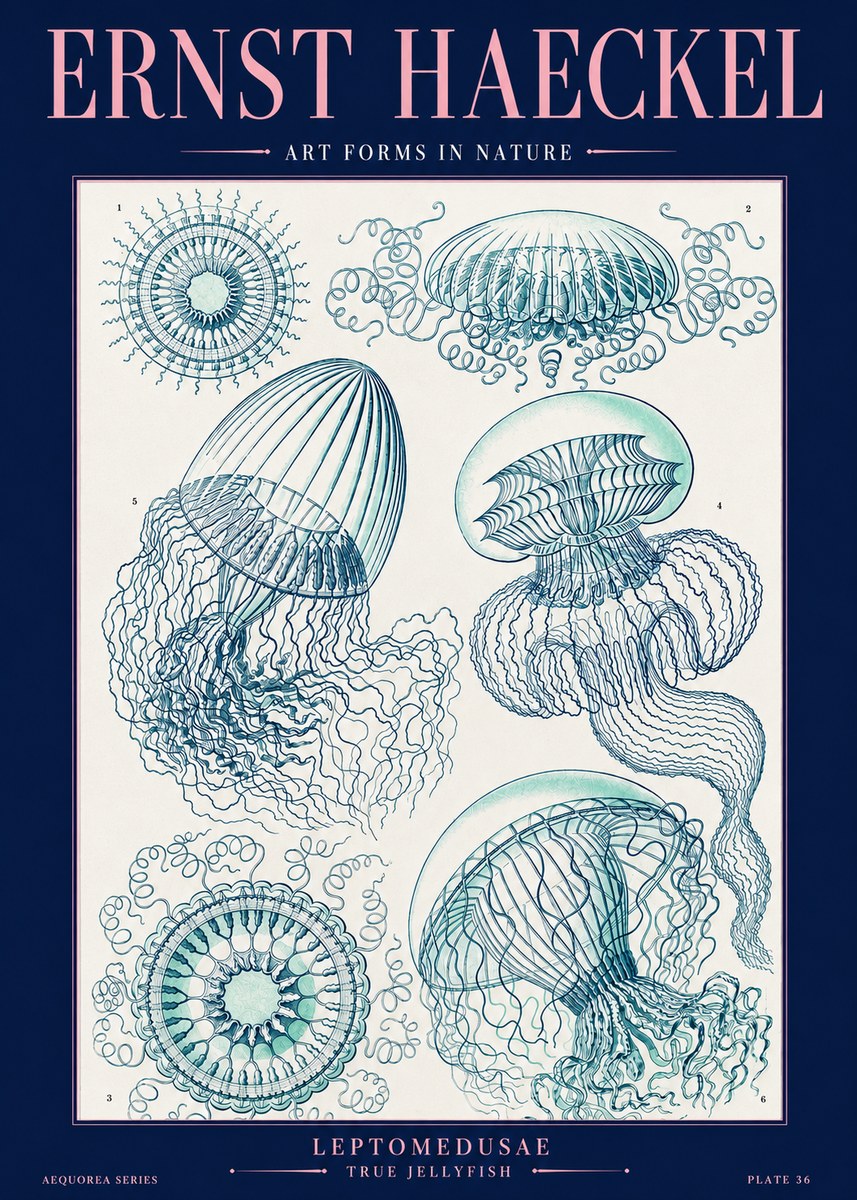 Ernst Haeckel Leptomedusae True Jellyfish No2 - Juliste