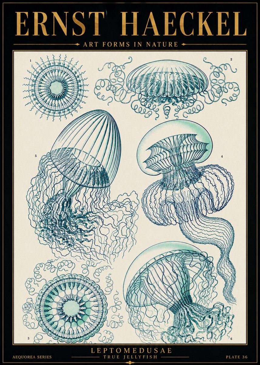 Ernst Haeckel Leptomedusae True Jellyfish No5 - Juliste