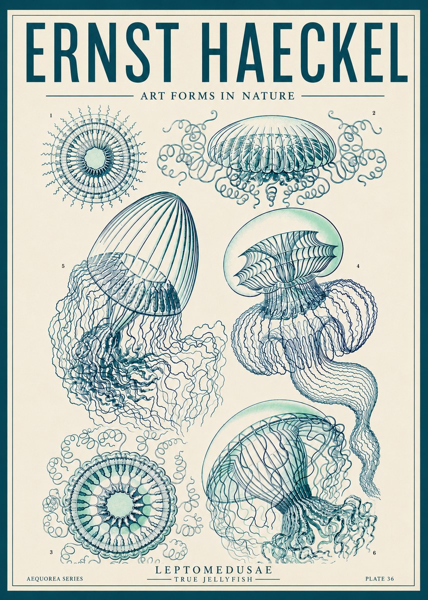 Ernst Haeckel Leptomedusae True Jellyfish No6 - Juliste