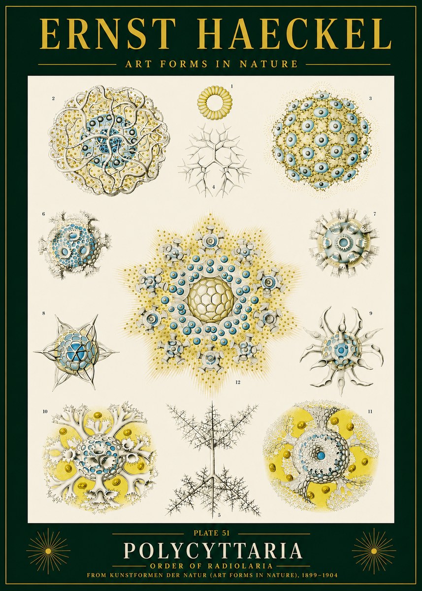 Ernst Haeckel Polycyttaria – Order of Radiolaria No4 - Juliste