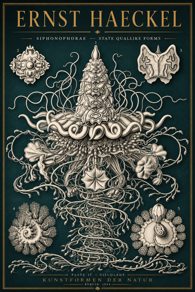 Ernst Haeckel Siphonophorae – State Quallike Forms No5 - Juliste