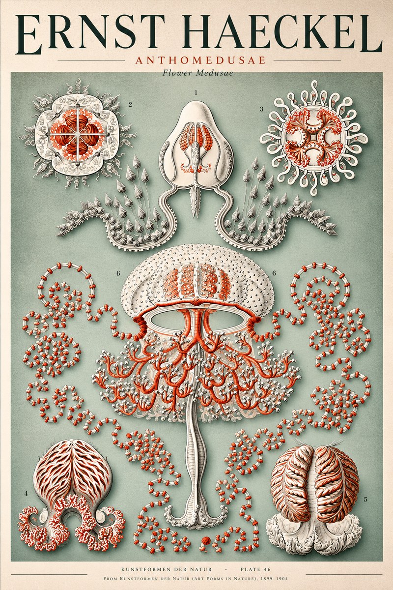Ernst Haeckel Anthomedusae. Flower Medusae. No4 - Juliste
